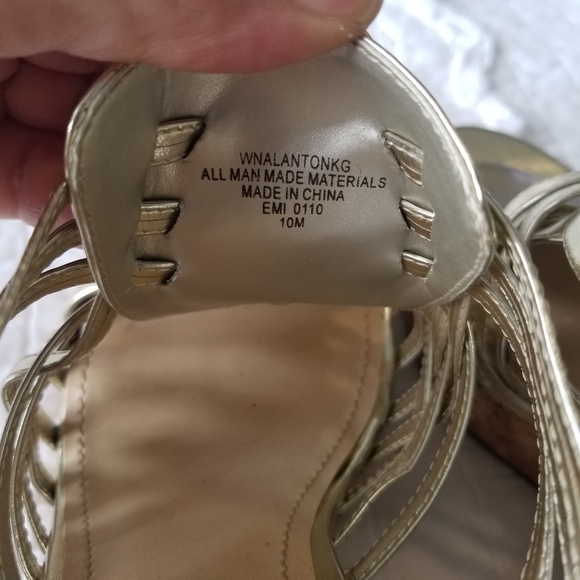 Nine West Gold Cork Wedge Sandals 10M EUC - Picture 7 of 15